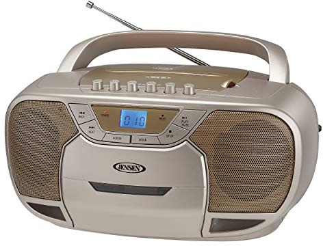 JENSEN CD-590-C CD-590 1-Watt Portable Stereo CD and Cassette Player/Recorder with AM/FM Radio and Bluetooth (Champagne)
