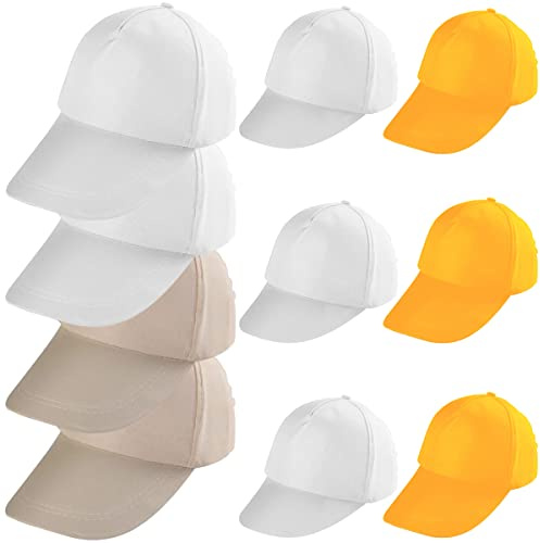 saijer Cappellino da Baseball Tinta Unita,10 Pezzi Creativi in Bianco di Art Painting Caps Berretto Spiaggia Casual Cappelli Sole DIY Cappelli per Bambini Adulti Aria Aperta attività(Bianco Beige)
