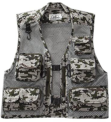 YAOTT Uomo Panciotto ad Asciugatura rapida da esterno Gilet Fotografico Caccia al Campeggio Camouflage Maglia Tattica Militare Gilet leggero Multitasche Casual da Pesca GrigioMC M