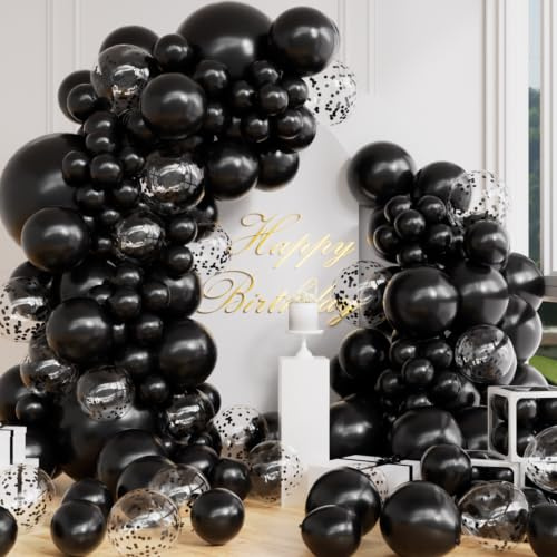 AULE Black Balloon Arch Kit: 100 Pcs Party Balloons Garland Kit with Black Confetti Latex Balloon Ribbons DIY for Bachelor Party Halloween Wedding Birthday Decoration