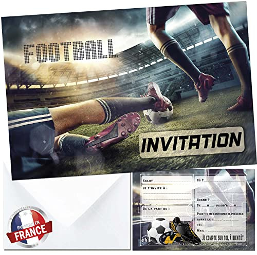 Lola et Louis (L&L) 10 cartes invitation en Français • 10 enveloppes • Thèmes Foot, Tournoi Football, Fifa, Pes, Futsal • Cartons pour inviter filles et garçons