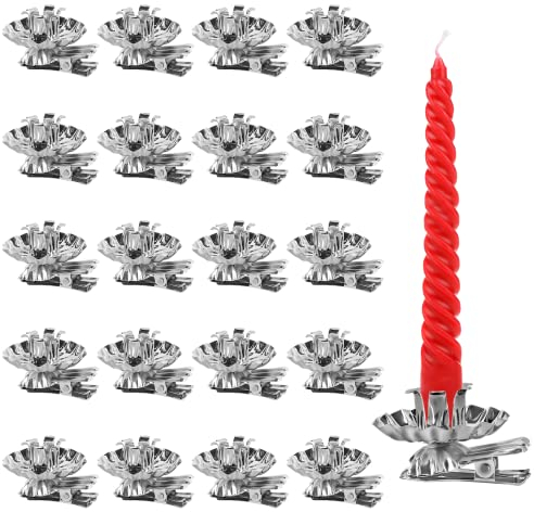 KATELUO 20 Pezzi Portacandele per l'Albero di Natale, Candelabro Natalizio Portacandele di Natale, Portacandele in Metallo Argento Candelieri Retrò per Matrimonio Compleanno Decorazione Natalizia
