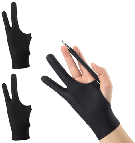 EIHI 2 Stück Zeichenhandschuh Für Grafiktablett - Drawing Glove Elastisch Antifouling für Rechts und Links, Artist Tablet (Schwarz)