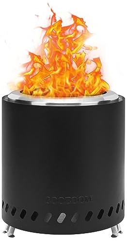 COOZOOM Tragbare Tisch-Feuerstelle mit Ständer, 21,8 cm, Edelstahl, Mini-Outdoor-Feuerstelle, raucharmes Brennen, mit Pellets oder Holz betrieben, für Outdoor-Camping, Schwarz