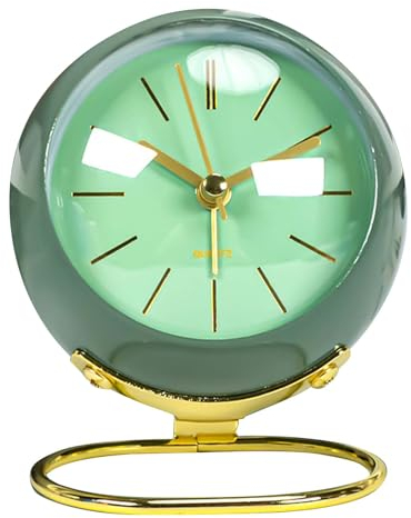 Colexy Tischuhr Analog Vintage, Quarzwecker Ohne Ticken, Wecker Analog Ohne Batterie, Grün Wecker Quarz Lautlos mit Nachtlicht für Schlafzimmer, Nachttisch, Schreibtisch, Regal, Büro