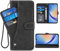 ELISORLI Phone Cover for Samsung Galaxy A24 4G/5G Wallet Case Wrist Strap Lanyard Slot Mobile Stand Leather Credit Card Holder Magnetic Flip Folio Purse Cell Accessories A 24 24A Lte Women Men Black