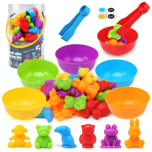 LEADSTAR Montessori Colour Sorting Toys for Toddlers, 46 PCS Counting Toys Matching Games Toys for 3 Year Old, Montessori Math Skills Fine Motor Skills Toys Game Educational Toys for 3 4 5 Years Old