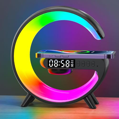 Lampada Da Comodino Con Funzione Di Ricarica, Lampada Da Tavolo A Led Intelligente,Lampada Bluetooth Musica,Lampada Caricatore Wireless,Luce Notturna Dimmerabile(Nero,Modello Sempre Collegato)