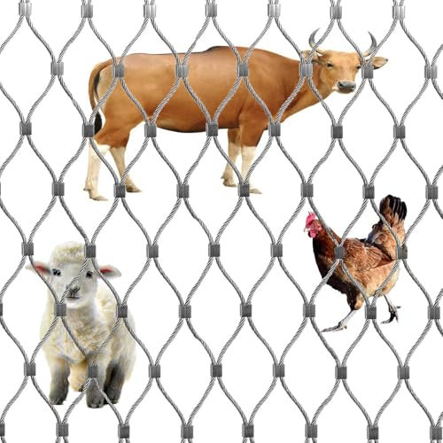 Generisch Flexibles 304 Edelstahl Seilnetz,Hühnerstallzaun,Tiergeflügel-Sperren-Zaun,Gartenspielplatz-Schutznetz,Fallschutzzaun,für Terrassen, Gärten, Nutztiere,H 0.5Mx L 2M