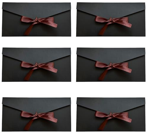 Vintage-Geschenkumschläge mit Bändern – schwarze Einladungsumschläge für Hochzeit, Geburtstag, Festival-Einladungen – 22 x 11 cm, 6 Stück