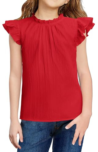 Arshiner Camiseta de Verano para Niñas Blusa Sin Mangas Roja Tops Ocio Festivo Camisas Estructuradas para Niños Tops Elegantes con Cuello Redondo Ropa para Niñas 9-10 Años