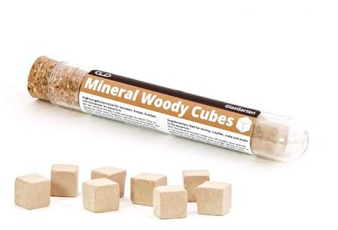GlasGarten Mineral Woody Cubes – 100% Natural Mineral and Fiber Supplement for Shrimp, Snails, Crayfish, and Crabs | Supports Digestion and Molting | 8 pcs