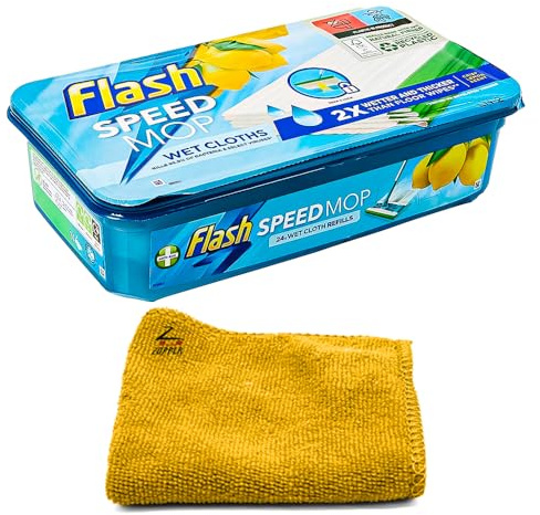 Flash Speed Mop Refills Wipes 24 Wet Cloth Wipes Lemon Scent With Microfiber Cloth Floor Cleaner Mop, Lemon Anti-Bac Household Wet & Dry Hygiene Mops