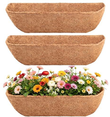Fengaim Trough Coco ersättningsfoder, kokosfiberfoder för planterare, hängande korgfoder, Coco Coir Liners fönsterlåda, väggmonterad Coco Coir Liner för fönsterlåda (3-pack, 24 tum)