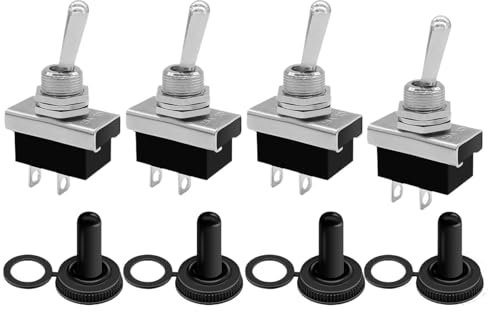 4 Stück 12v KN3D-101 Schalter Wasserdicht Spst Ein, Aus 2 Poliger Anschluss 25A DC Mini Metall Schalter mit Gummikappe, Kippschalter 250V für Auto, Marine und Boote, Kippschalter 12v Wasserdicht