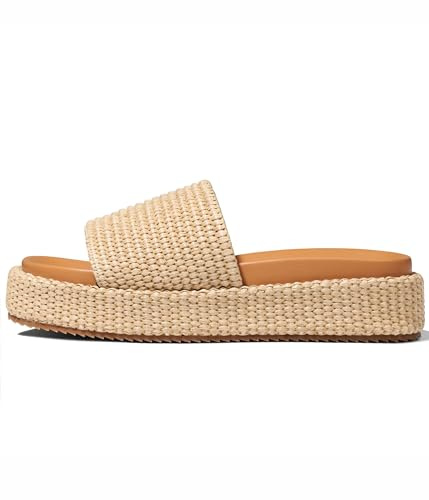 EQAUDES Women's Platform Wedge espadrille slides Summer Beach Cute Raffia Slip On Woven Dress Slides Open Toe Comfortable Resort Wear Trending 2025, 1 Brown, 3 UK