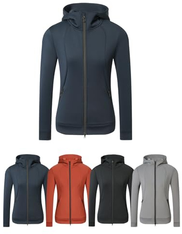 Covalliero - Damen Hoodyjacke – Zipper Hoodie aus Polyester & Spandex – Kapuzenjacke mit 2-Wege-Reißverschluss – Übergangsjacke mit 2 Taschen – Reitjacke – Dark Navy – Größe M