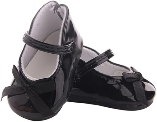 Amlhy 18in Doll Leather Shoes with Bow-knot 46cm American Doll Flat Shoes Casual Outfit Costume Accessory Black