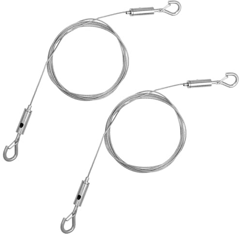 WJIAAA Lot de 2 câbles métalliques réglables en acier inoxydable avec œillets et crochets - 1 m x 1,5 mm - Charge maximale : 50 kg - Pour accrocher des photos, des rideaux, des photos, des lampes