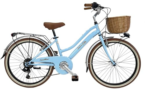 Dolce Vita By Canellini Citybike vintage retro Junior 24 tum, stålram, 6 hastigheter, med korgkorg (turkos)