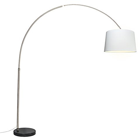 Qazqa Moderno Lámpara de arco acero pantalla blanca 45cm - XXL Textil/Acero Alargada Adecuado para LED Max. 1 x 60 Watt