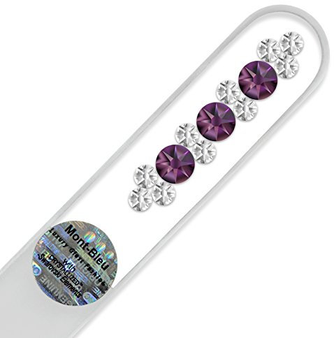 Mont Bleu Elegant, Czech Made Crystal Glass Nail File, Hand Decorated with Swarovski crystals, in Black Velvet Pouch (Amethyst - Crystal)
