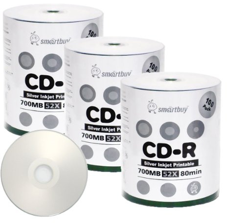 Smartbuy 700mb/80min 52x CD-R Silver Inkjet Hub Printable Blank Recordable Media Disc (300-Disc)