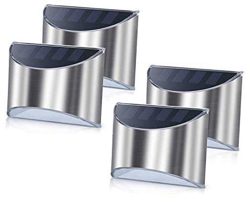 Solalite® 4 Pack Stainless Steel Security Solar Wall Lights - Outdoor Fence Post and Step Lights, Weatherproof with No Wiring Required
