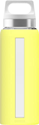 Sigg Dream Ultra Lemon Trinkflasche (0.65 L), schadstofffreie, hitzebeständige, auslaufsichere Glastrinkflasche mit Silikonhülle