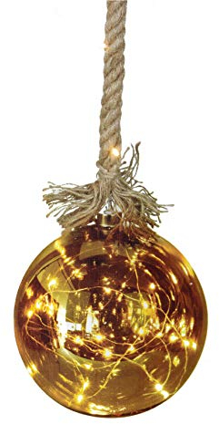 Spetebo LED Glaskugel Ø 15 cm auf 1m Seil - mit 15 warmweißen LED + Timer/Batterie betrieben - Deko Glas Leuchtkugel Kugel hängend