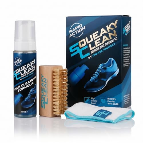 Squeaky Clean - Premium Shoe & Trainer Cleaning Kit - 200ml Foam Cleaner for Suede, Nubuck, Leather, Canvas & More - Remove Dirt & Stains From Sneakers - Brush & Cleaning Cloth Included (2 Pack)