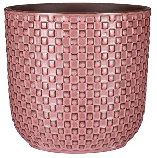MICA Decorations Blumentopf Daan rund Keramik rosa mit Motiv - 20.5 x Ø 21.5 cm – Übertopf - Pflanztopf glasiert