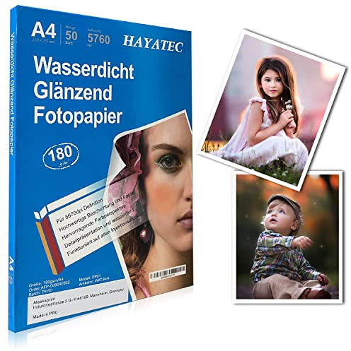 50 Blatt Fotopapier A4 hoch glänzend Tintenstrahldrucker 180g/m² Fotopapier Fotokarten Photokarten Sofort Trocken Wasserfest Hochweiß Fotoblätter