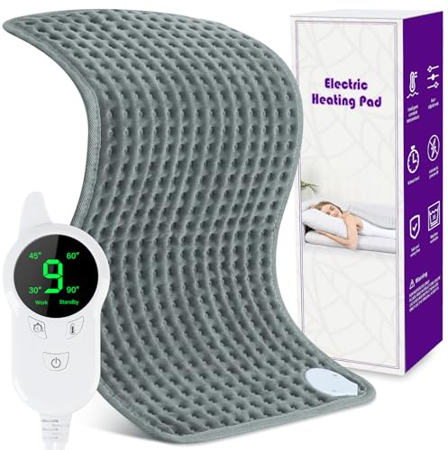 Termoforo Elettrico 30 x 60 cm, Cuscino Riscaldante Elettrico con 9 Livelli di Temperatura e 4 Impostazioni del Timer, Cuscino Termico per Lombare Cervicale Spalle Addome Gambe, Spegnimento Automatico