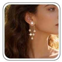Inateannal Boucles d'oreilles pendantes en perles de cristal, or CZ, strass - Bijoux de mariée