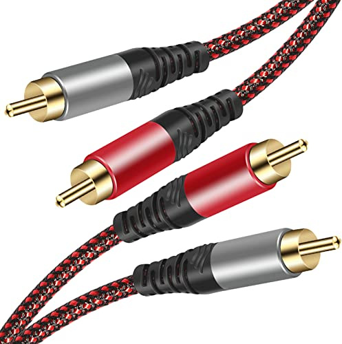 Tiierzon RCA Cable 5M,2Rca Male to 2-RCA Male Audio Stereo Subwoofer Cable [Hi-Fi Sound] Nylon-Braided Auxiliary Audio Cord for Home Theater, HDTV, Amplifiers, Hi-Fi Systems,Speakers and etc (5m)