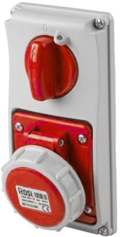 Prise fermée verticale avec interrupteur encastré, 380 V, 4 pôles 3P+T, 32 A, IP67 - Rosi 19.3332R6-I