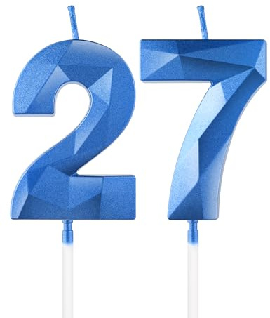 Royal Blue 27th Birthday Candles, 3D Number 27 Candle for Cake, Boy Girl 27th Birthday Decorations,Sapphire Candle Topper Blue Cake Decorations for Birthday Party Wedding Anniversary Supplies