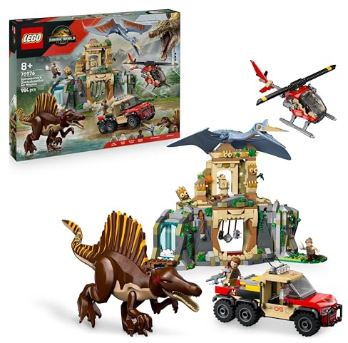 LEGO Jurassic World Flyguppdrag med spinosaurus och quetzalcoatlus Byggleksak med dinosaurier för barn, Förhistoriska djurfigurer, Interaktiv present till pojkar, flickor och filmfans från 8 år 76976