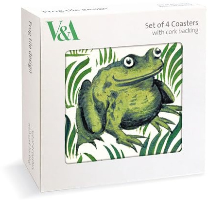 Museums & Galleries Set of 4 Coasters - Frog Tile Design - V&A Collection - - Cork Backed - Decorative Tableware for Kitchen, Dining, or Gift