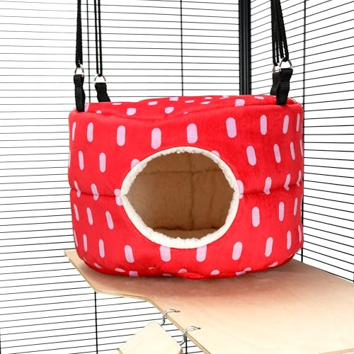 Little Friends HUGE Rodent-Hive Hammock Toy for Rats, Ferrets, Chinchillas – Soft Hanging Cave Bed – 30 x 30 x 25 cm - Red Dots