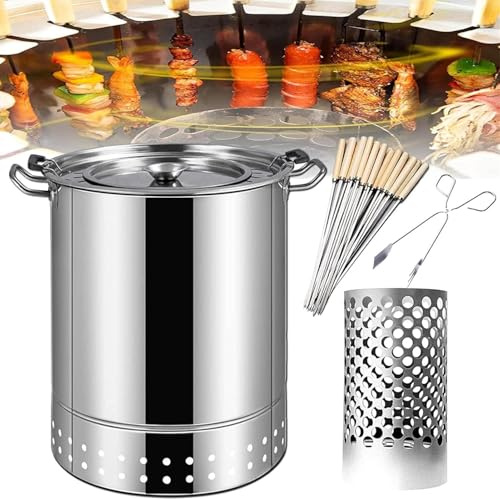 Parrilla de barril, estufa colgante vertical con bandeja de aceite, estante de barbacoa de camping de gran capacidad y parrilla de malla para jardín al aire libre