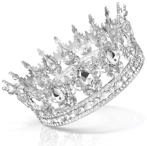 Coco Berming Couronne Ronde en Strass, Diadème de Mariée Scintillant, Tiare Baroque en Cristal pour Mariages, Anniversaires, Souvenirs Voyage, Fêtes, Salons Professionnels (Argent)