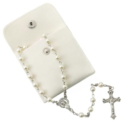 BHSTTNIXP Rosary Beads for Catholic Women,Faux Pearls Rosary Necklace Catholic Gifts for Women,White