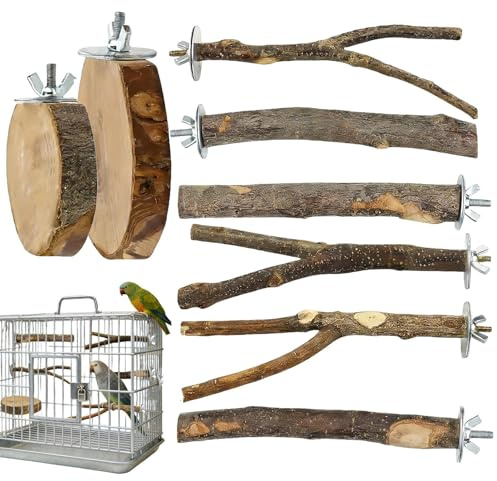 Fågelabborre, 8-delar tuggbara naturligt trä leksaker stativ stege – parakitsittpinnar, för nymfkakadua juguetes husdjur chinchilla träning träd fönster