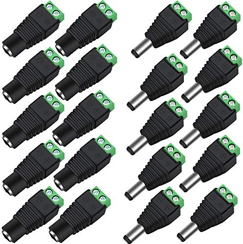 inShareplus 10 Pairs 5.5mm x 2.1mm DC Power Jack Plug Adapter Connectors, Male and Female Screw Terminal Connector for 12V Strip Lights, Low Voltage Lighting and DC Power Connection