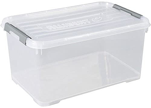 CURVER Aufbewahrungsbox Handy Plus mit Deckel 50L in transparent/Silber, Kunststoff, 60 x 40 x 29 cm