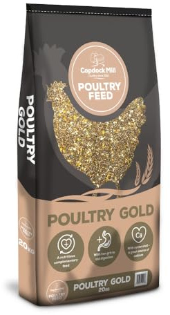 Copdock Mill Poultry Gold Chicken Feed 20kg - Highly Nutritious Premium Food - Contains Layers Pellets, Grit & Oyster Shells for Chickens - High in Calcium