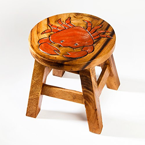 Tabouret pour enfant - En bois massif - Avec motif animal crabe - Hauteur d'assise : 25 cm