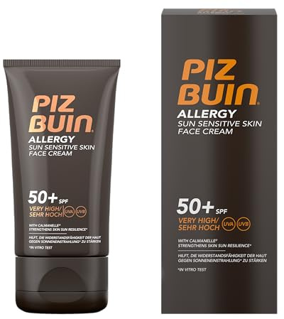 PIZ BUIN® Allergy Gesichtscreme LSF 50+ – Wasserfeste Sonnencreme für empfindliche Haut und Allergiker, hoher UVA- und UVB-Schutz, dermatologisch getestet, 50ml